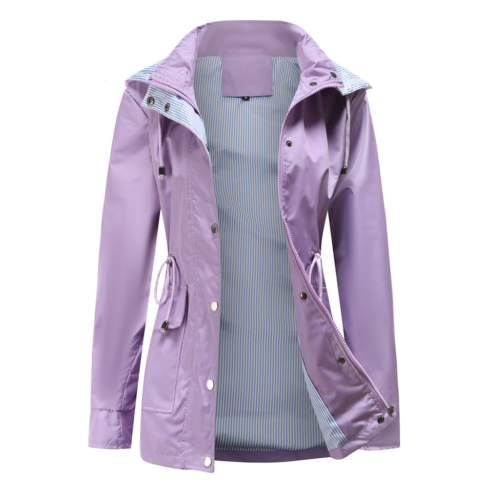 Damen nan leichte wasserdichte Regenjacke mit Kapuze und Taillenzug Echo Archiv