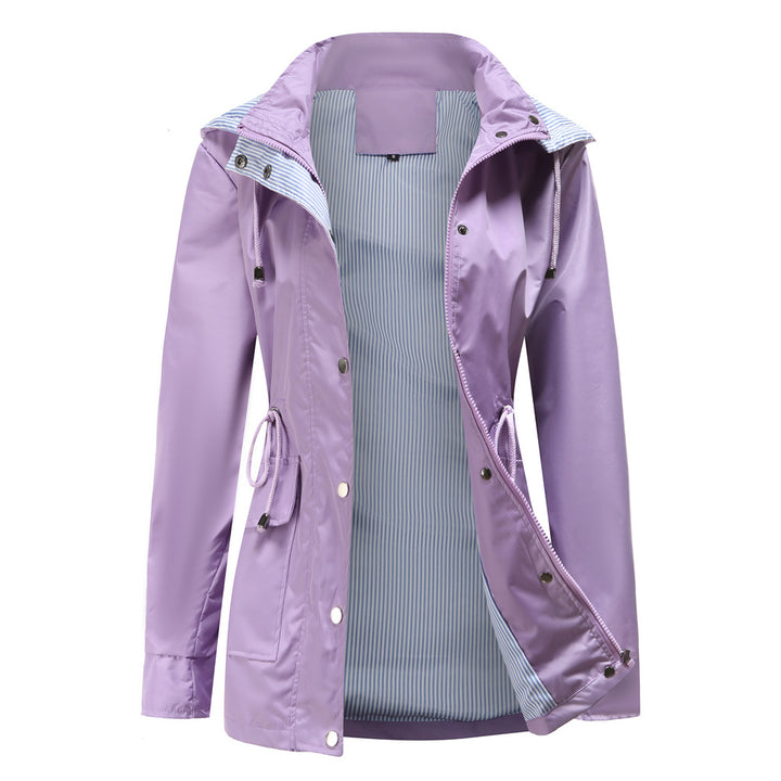 Damen nan leichte wasserdichte Regenjacke mit Kapuze und Taillenzug Echo Archiv