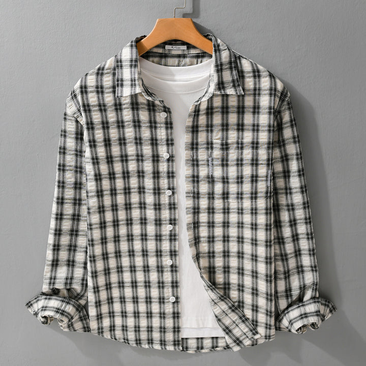 Herren Leichtes kariertes Baumwoll-Overshirt mit Soft-Crinkle‑Struktur, Brusttasche und Relaxed‑Fit Echoarchiv