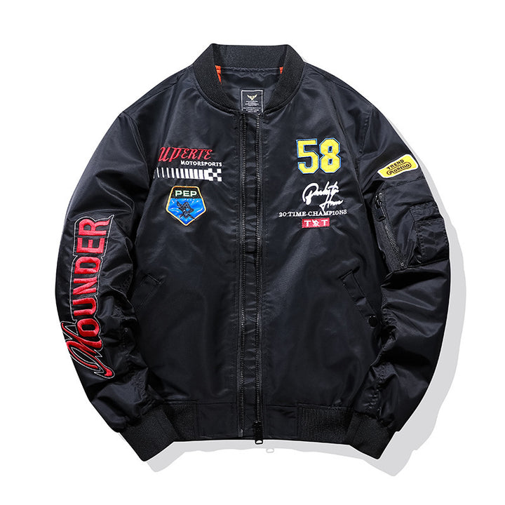 Herren Leichte Nylon-Bomberjacke mit gestickten Patch-Applikationen und Ärmel-Mäppchen – Brevano