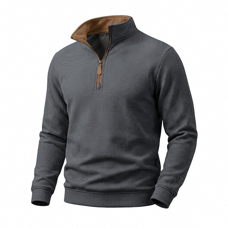 Herren Halbzip-Pullover mit Waffelstruktur und Kontrastkragen Echoarchiv