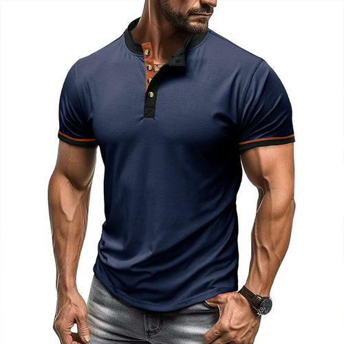 Herren Kurzarm-Henley-Shirt mit strukturiertem Kragen Echoarchiv