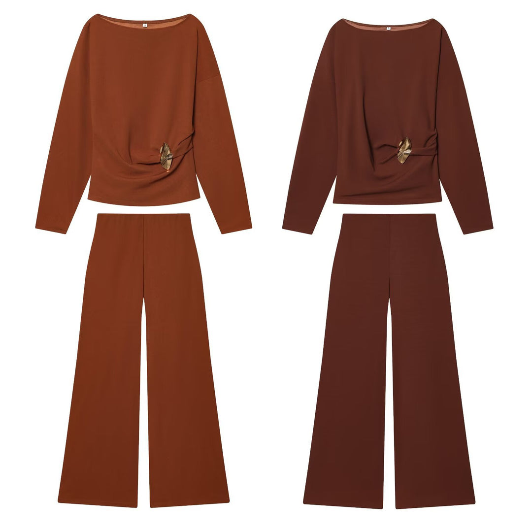 Damen Zweiteiliges Loungewear-Set mit gedrehtem Saumdetail und weiter Highwaist-Hose Echo Archiv