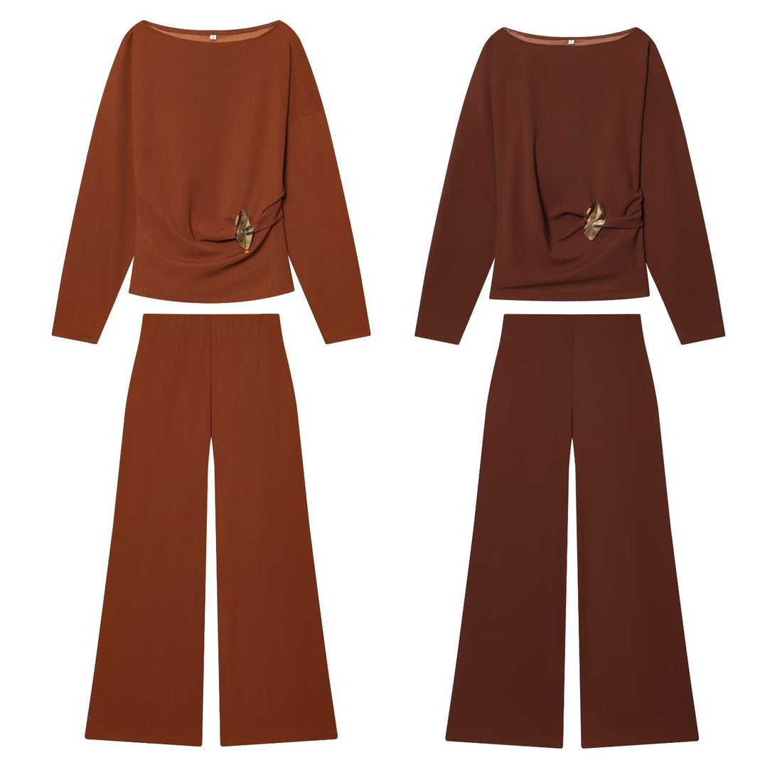 Damen Zweiteiliges Loungewear-Set mit gedrehtem Saumdetail und weiter Highwaist-Hose Echo Archiv