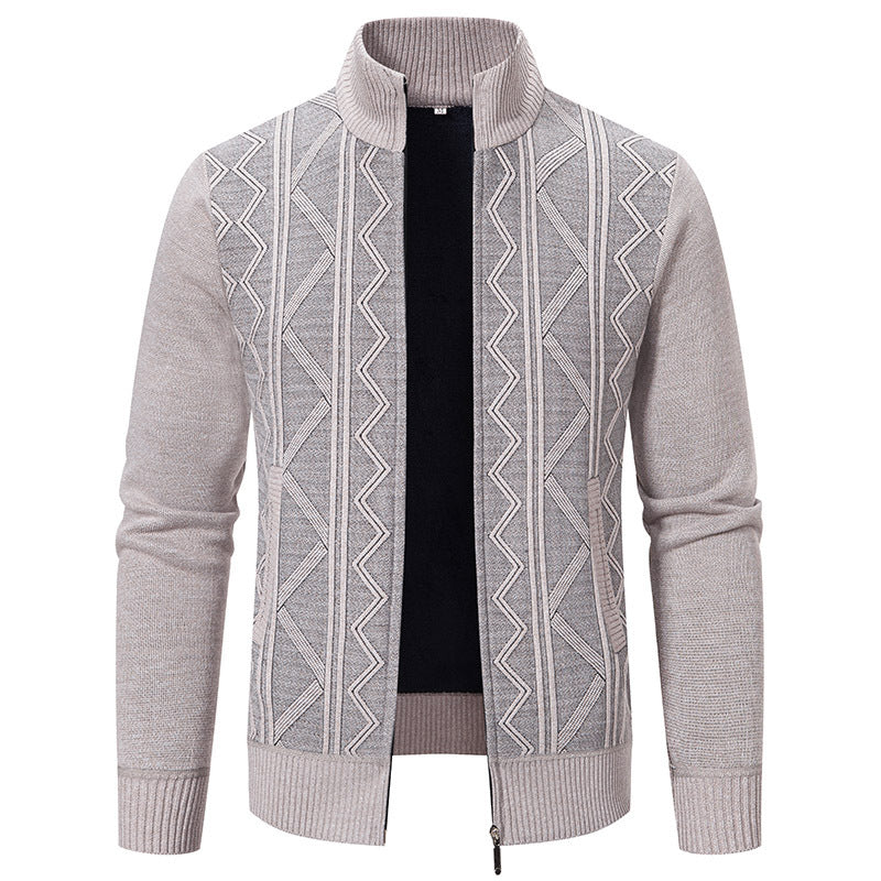 Herren Strickjacke mit modernem Reißverschluss und dekorativem Muster Echoarchiv
