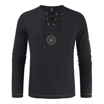 Herren lässiges Langarmshirt mit romantischem Schnürdesign Echoarchiv