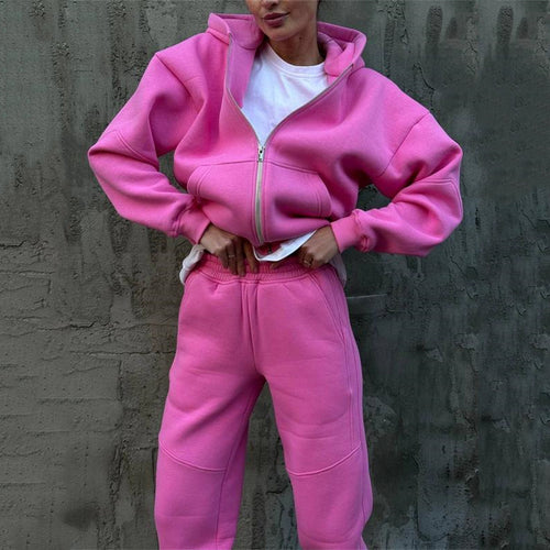 Damen Statement-Sweatset aus schwerem French-Terry mit oversized Zip-Hoodie, vorgeformten Kniepartien und elastischer High-Waist-Jogginghose – Avérine