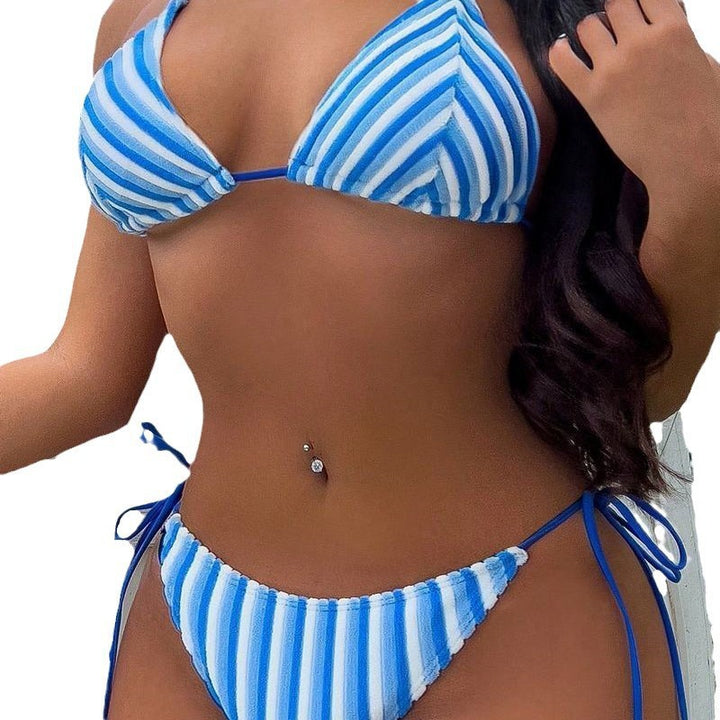 Damen Triangel-Bikini mit modischen Streifen und verstellbaren Trägern Echo Archiv