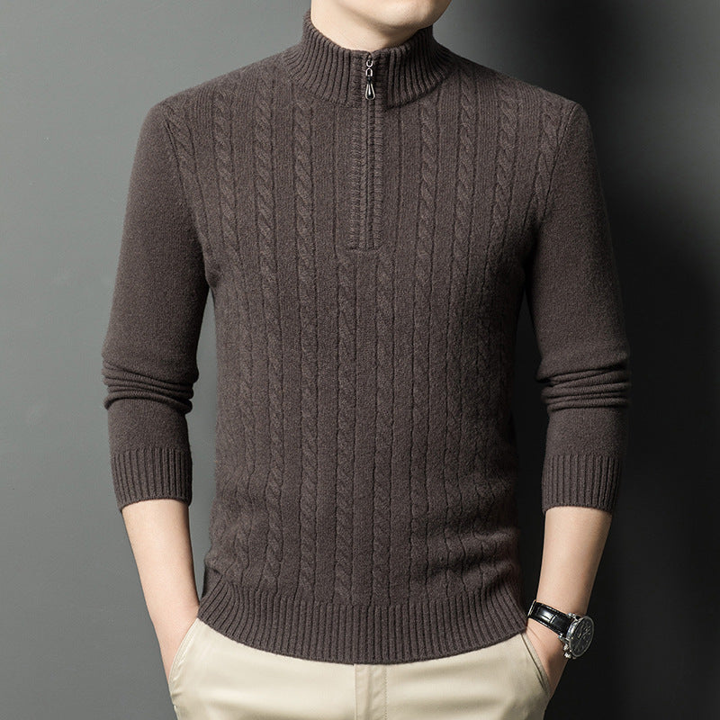 Herren eleganter Pullover mit Stehkragen und feinem Zopfmuster Echoarchiv
