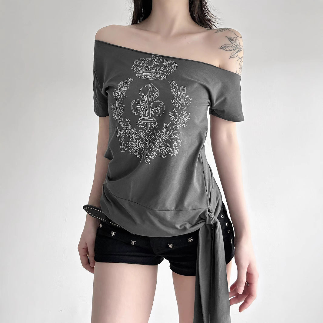 Damen asymmetrisches Top mit dekorativem Knoten Echo Archiv