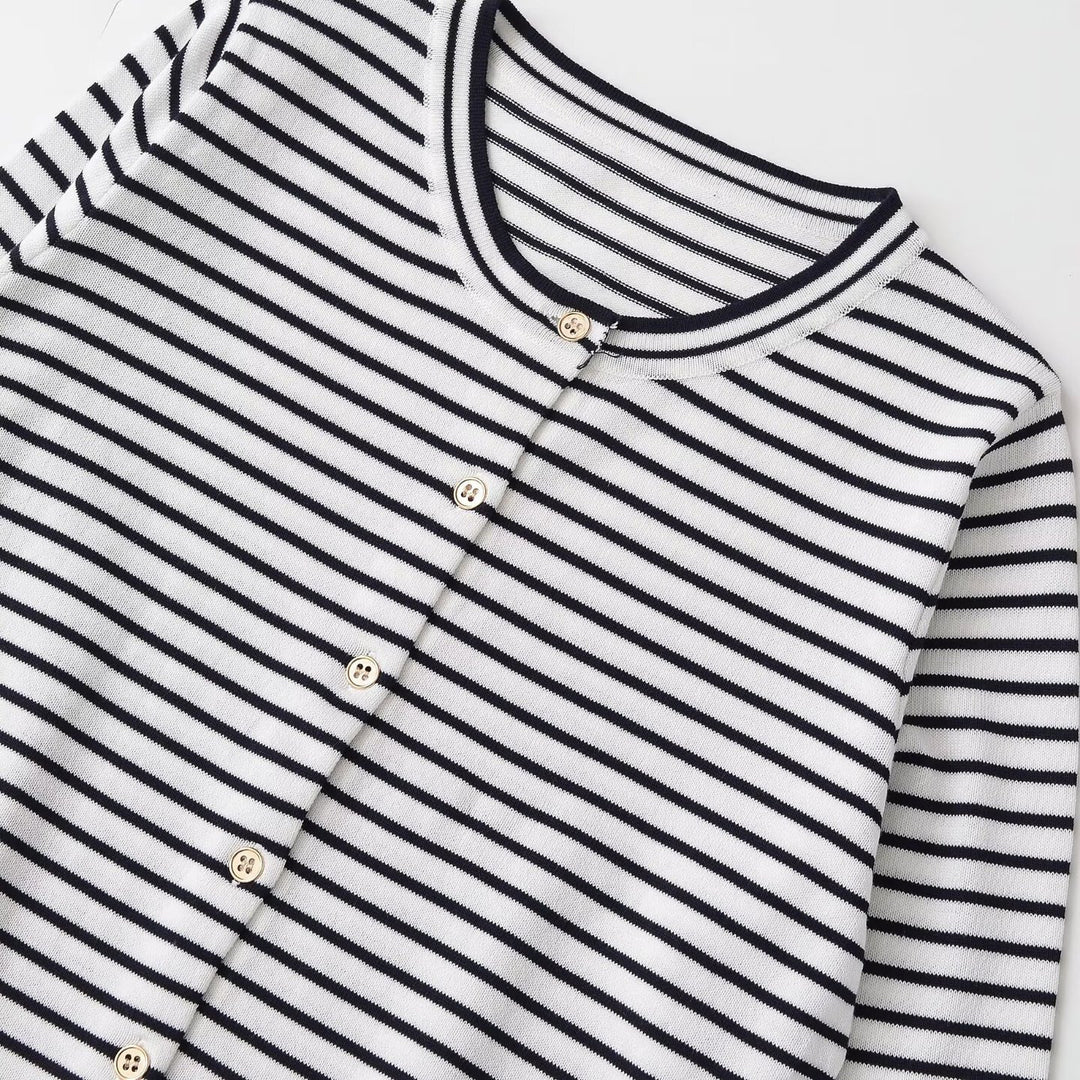 Damen Feinstrick-Cardigan mit maritimem Streifenmuster und Knopfleiste Echo Archiv