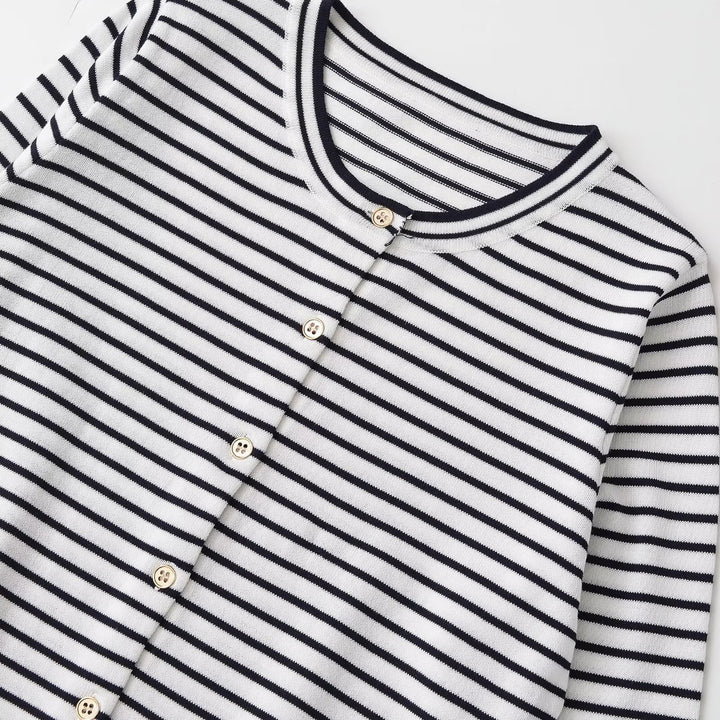 Damen Feinstrick-Cardigan mit maritimem Streifenmuster und Knopfleiste Echo Archiv