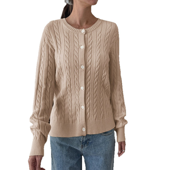 Damen nan Zopfstrick-Cardigan mit Rundhalsausschnitt, Knopfleiste und geripptem Abschluss Echo Archiv