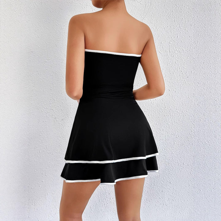 Damen kurzes trägerloses Kleid mit verspieltem Saum Echo Archiv