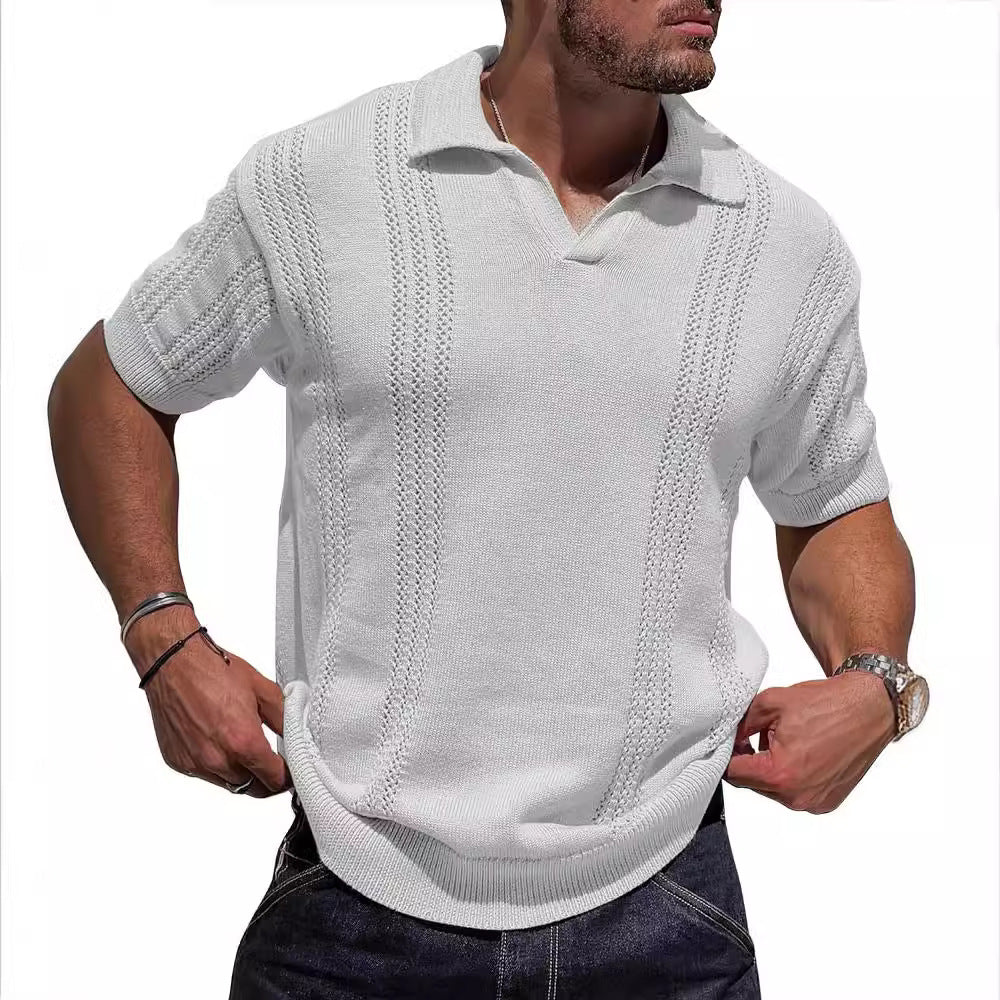 Herren Kurzarm Strickpullover mit strukturierter Oberfläche und Polokragen Echoarchiv