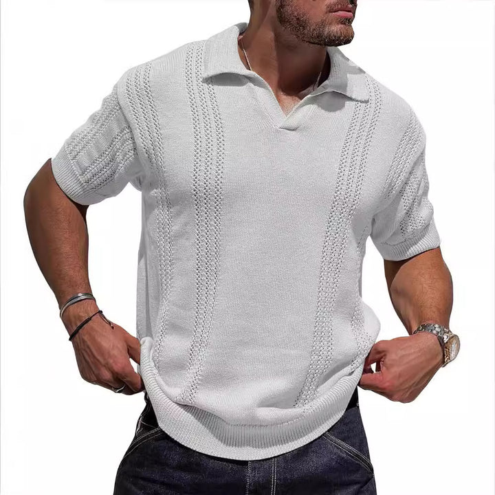Herren Kurzarm Strickpullover mit strukturierter Oberfläche und Polokragen Echoarchiv