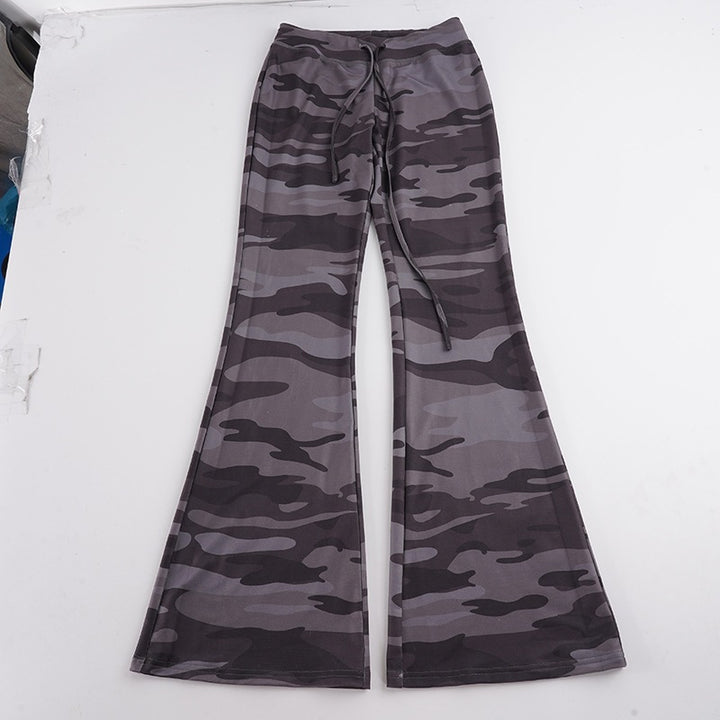 Damen Weiche Schlaghose im Camouflage-Muster mit Tunnelzug und hoher Taille Echo Archiv