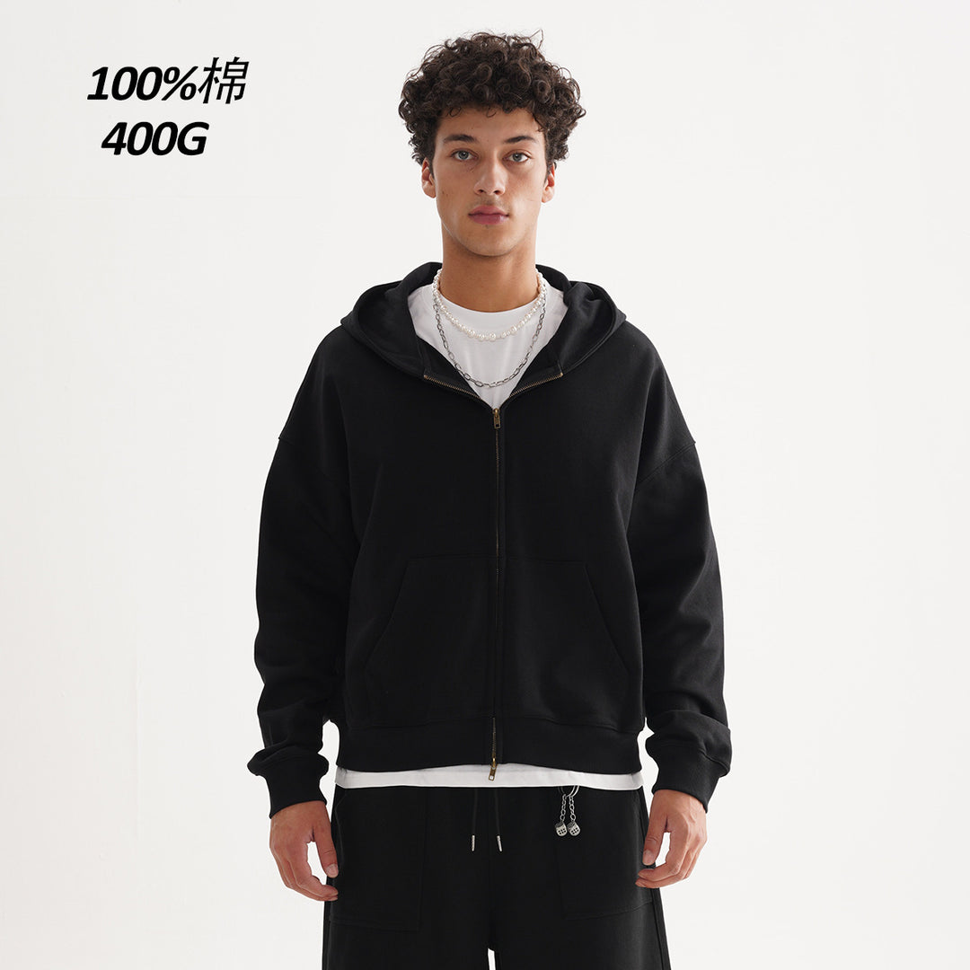 Unisex Reißverschluss-Kapuzenjacke im Boxy-Schnitt aus schwerer French-Terry Echo Archiv