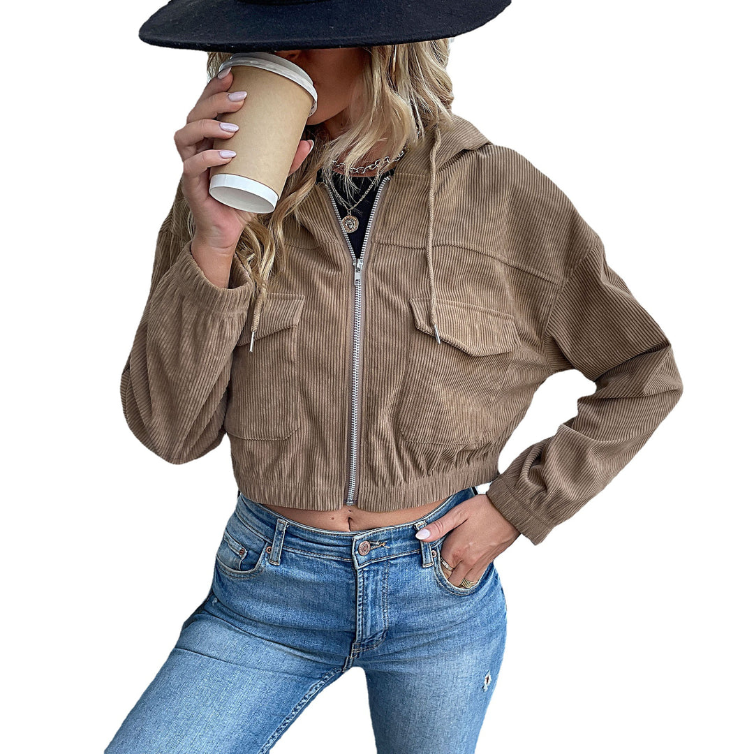 Damen Lässige Cordjacke mit Kapuze Echo Archiv