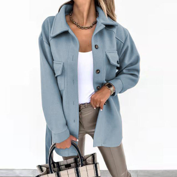 Damen Shacket Hemdjacke aus strukturierter WEchoarchivware mit Pattentaschen Echoarchiv