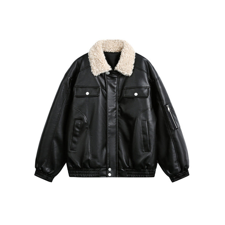 Herren Aviator-inspirierte Kunstleder‑Blousonjacke mit Teddy‑Umlegekragen und Ärmel‑Utilitytasche Echoarchiv