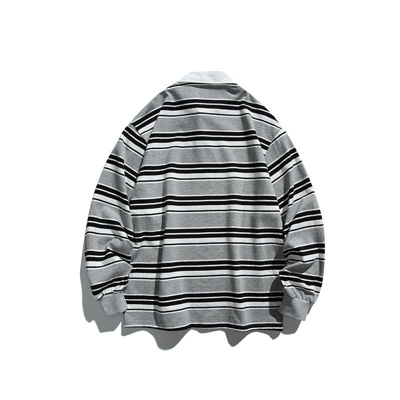 Unisex Oversize-Langarm-Rugbyshirt mit Kontrastkragen und markantem Streifenmuster Echo Archiv