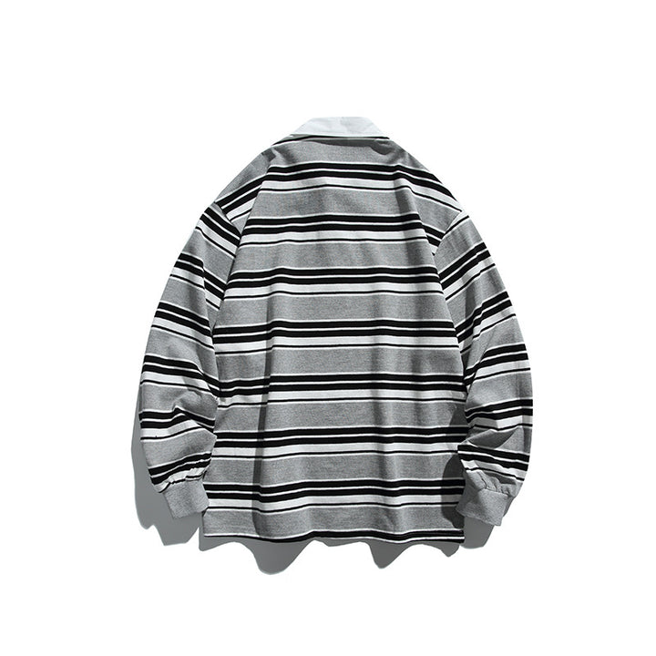 Unisex Oversize-Langarm-Rugbyshirt mit Kontrastkragen und markantem Streifenmuster Echo Archiv