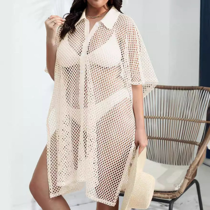 Damen transparenter Strandüberwurf aus Netzmaterial Echo Archiv