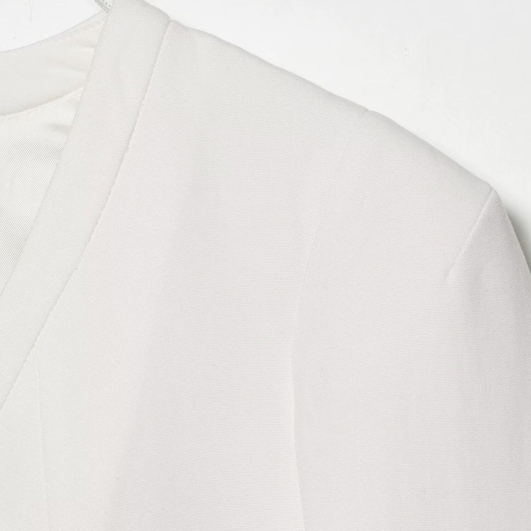 Damen Cropped Zweireihiger Blazer mit tiefem V-Ausschnitt und Manschetten Echoarchiv
