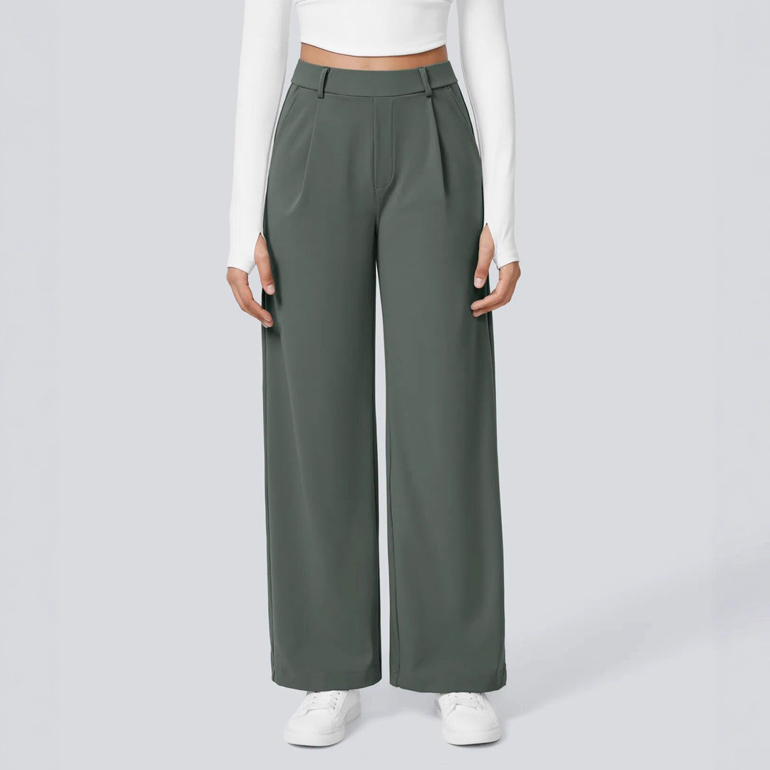 Damen nan hochgeschnittene Bundfaltenhose mit weitem Bein, Gürtelschlaufen und seitlichen Eingrifftaschen Echo Archiv