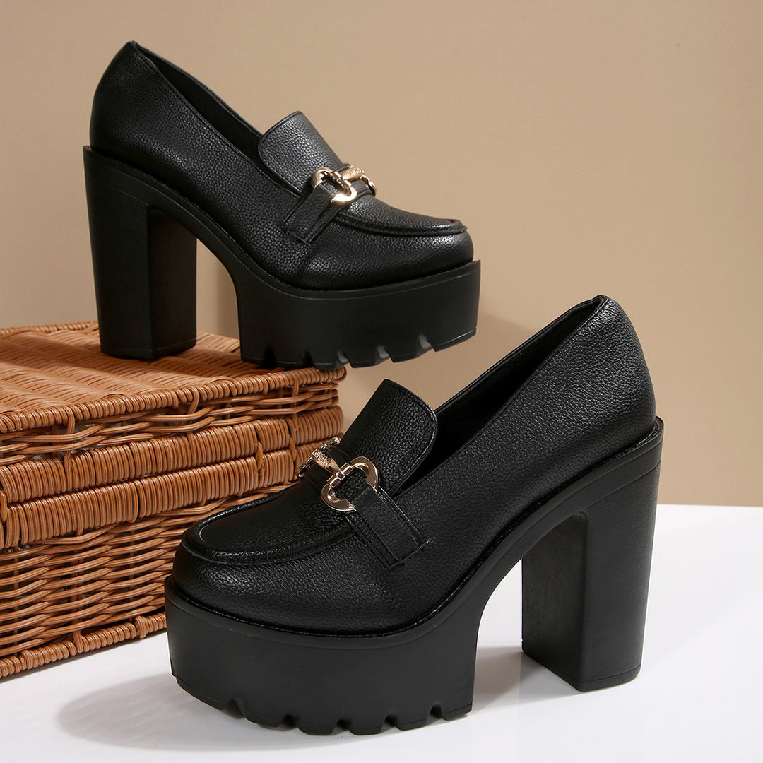 Damen Chunky-Plateau-Loafer mit hohem Blockabsatz und Zier-Bit – Lioré