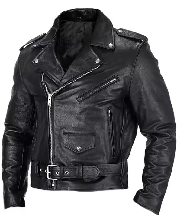 Herren Bikerlederjacke mit asymmetrischem Reißverschluss und praktischen Taschen Echoarchiv