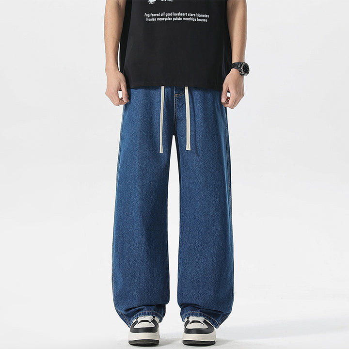 Herren Oversize Denim-Baggyhose mit Kordelzug und stonewashed Baumwollmix Echo Archiv