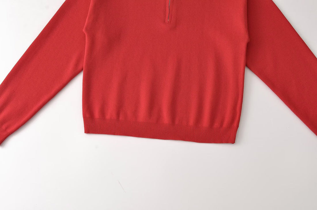Damen Relaxter Halbzip-Feinstrickpullover mit Stehkragen und überschnittener Schulter Echoarchiv