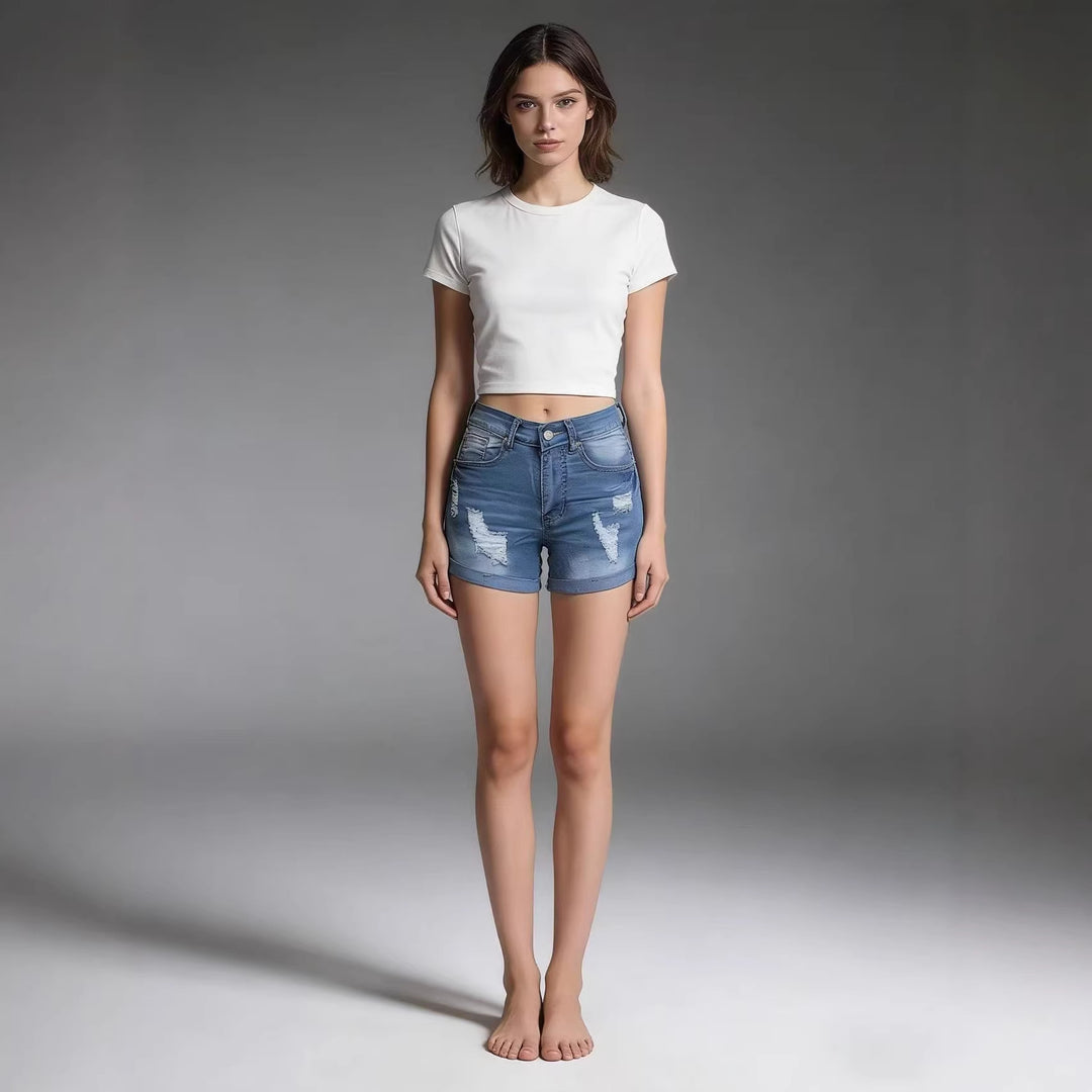 Damen Destroyed Denim-Shorts im lässigen Schnitt mit modischen Details Echo Archiv