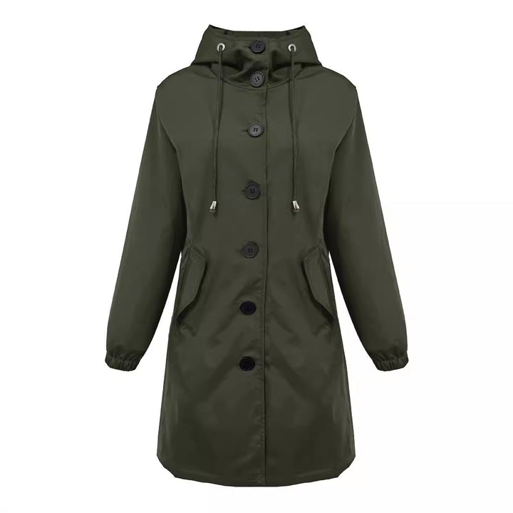 Damen nan leichter Regenparka mit Kapuze, überlanger Knopfleiste, Tunnelzug und aufgesetzten Taschen Echo Archiv