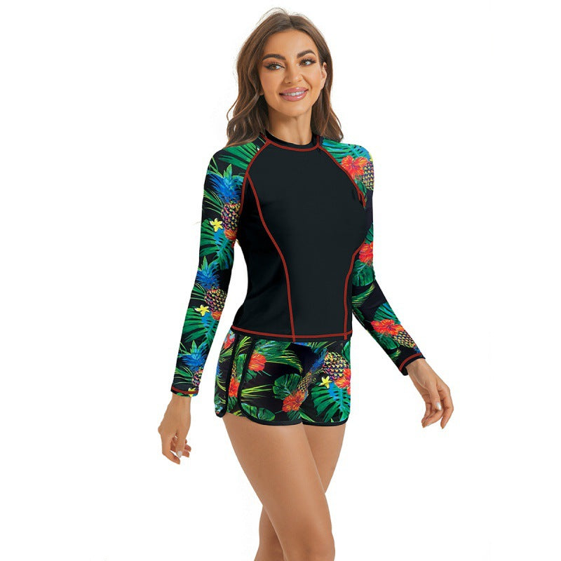Damen Surfanzug-Set mit langärmeliger Oberteil und modischem Blumenmuster Echo Archiv