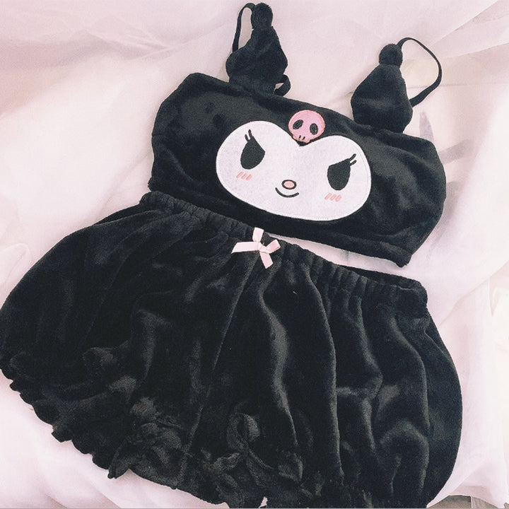 Damen Kuschelndes Pyjama-Set mit Tiermotiven und zarten Rüschen Echo Archiv
