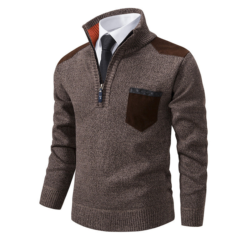 Herren eleganter Pullover mit Stehkragen und praktischer Brusttasche Echoarchiv