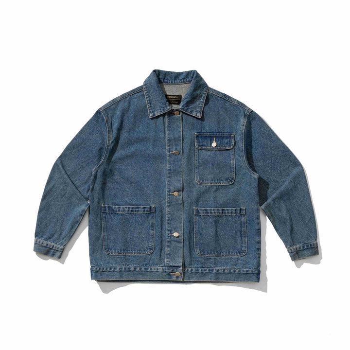 Unisex Robustess Denim‑Workwear‑Blouson mit Hemdkragen und großen Pattentaschen Echoarchiv