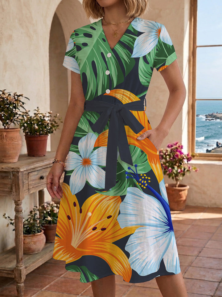 Damen Midi-Kleid mit floralem Design und bequemer Passform Echo Archiv