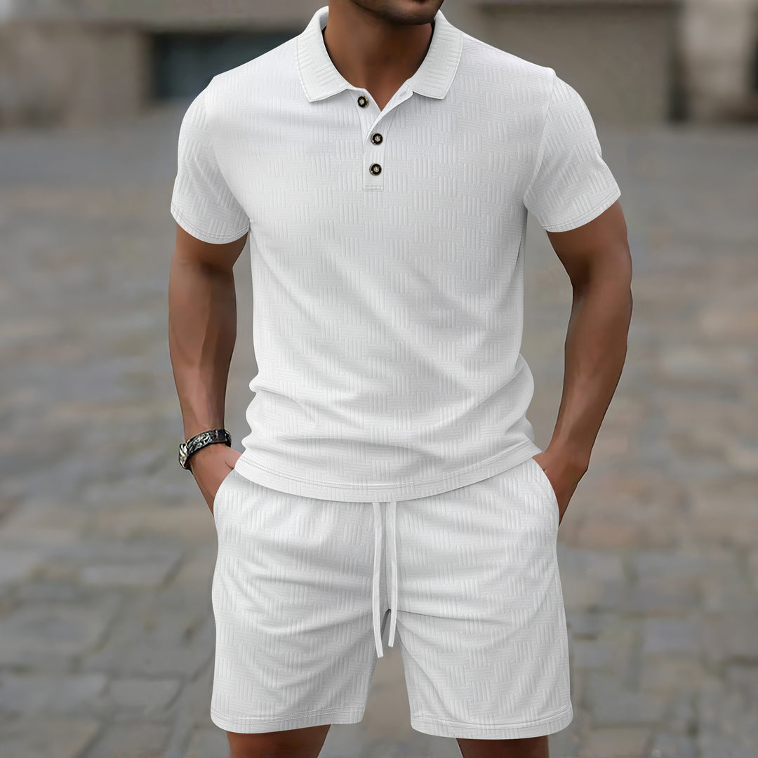 Herren Poloshirt-Set mit strukturiertem Design und elastischen Shorts Echoarchiv
