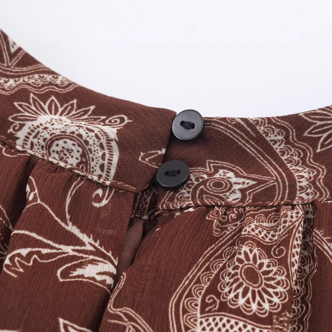 Damen Asymmetrisches Paisley‑Chiffon‑Minikleid mit Ballonärmeln und Taillengürtel Echoarchiv