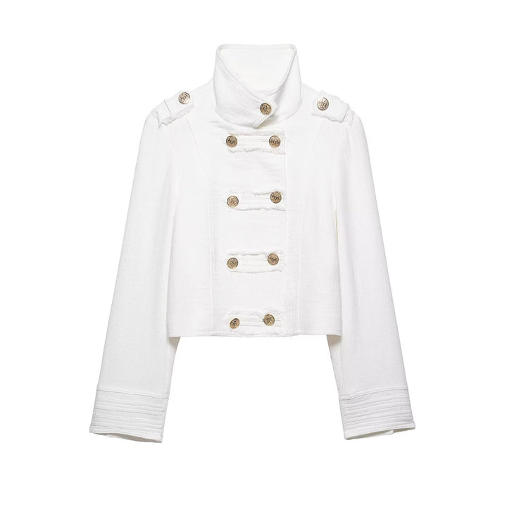 Damen Kurzjacke im Military‑Stil aus Bouclé mit Stehkragen und Zierknopfleiste Echo Archiv