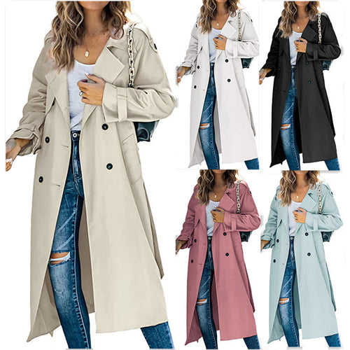 Damen legerer Trenchcoat mit Gürteldesign und stylischen Knöpfen Echoarchiv