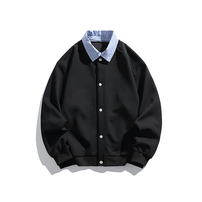 Herren Boxy Bomberjacke mit Kontrasthemdkragen, Druckknopffront & geripptem Saum Echoarchiv