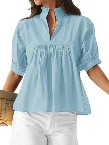 Damen elegante kurzärmlige Bluse mit Rüschendetails und lässigem Schnitt Echo Archiv