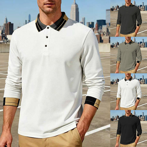 Herren nan langärmeliges Poloshirt mit Kontrastkragen und gerippten Manschetten Echo Archiv