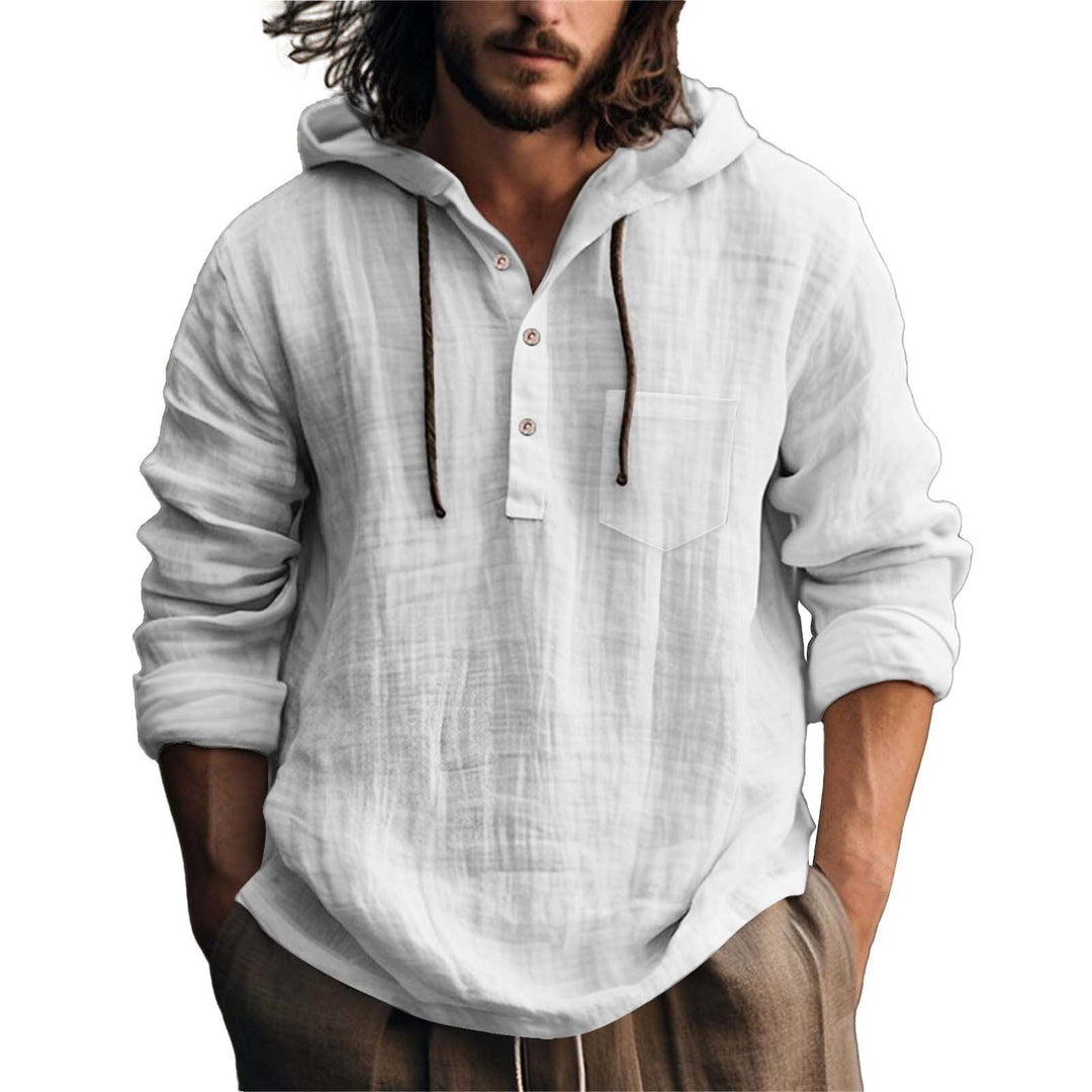 Herren lässiges Kapuzenshirt mit Knopfleiste und Brusttasche Echoarchiv