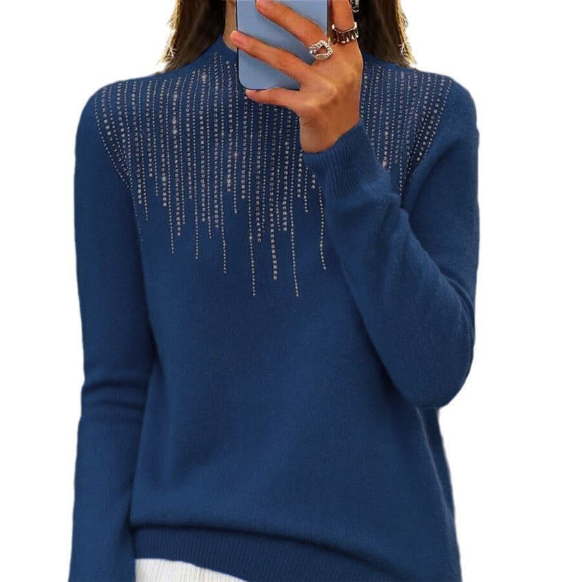 Damen nan kuscheliger Feinstrickpullover mit dezentem Strass-Einsatz am Rundhalsausschnitt und geripptem Saum Echo Archiv